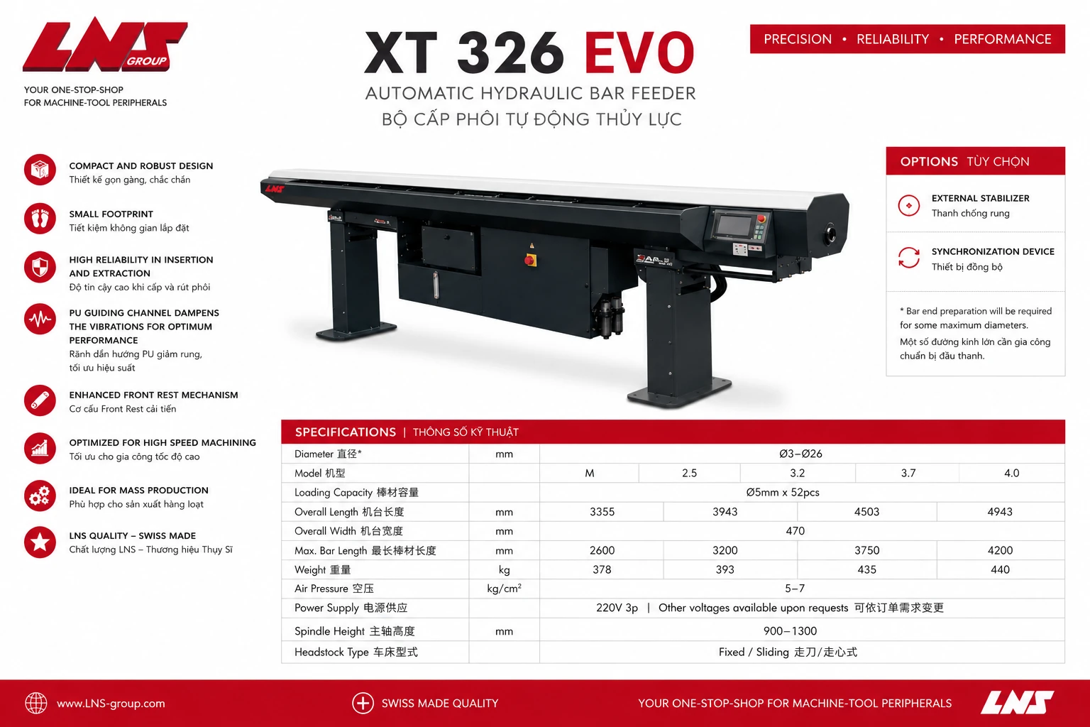 LNS XT 326 EVO | Automatic Hydraulic Bar Feeder (2m5)